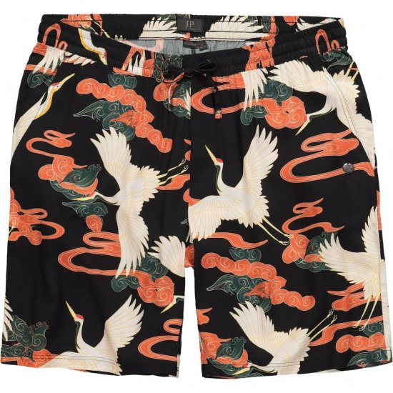 JP1880 Bermuda Shorts Floral All-over Print Black - Kratke hlače - Moške Kratke Hlače za Močnejše Postave