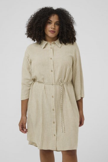 Kaffe Curve Milla Short Shirt Dress Chinchilla/Chalk Stripe - Mini obleke - 