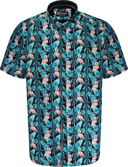 Kam Jeans P024 Flamingo Print Shirt Black - Srajce - Moške srajce za Močnejše Postave