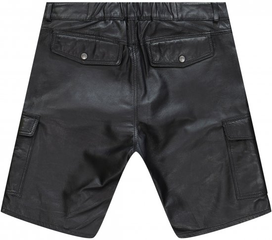 JP1880 Leather Shorts Cargo Pockets Lamb Nappa Leather Black - Kratke hlače - Moške Kratke Hlače za Močnejše Postave