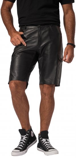 JP1880 Leather Shorts Cargo Pockets Lamb Nappa Leather Black - Kratke hlače - Moške Kratke Hlače za Močnejše Postave