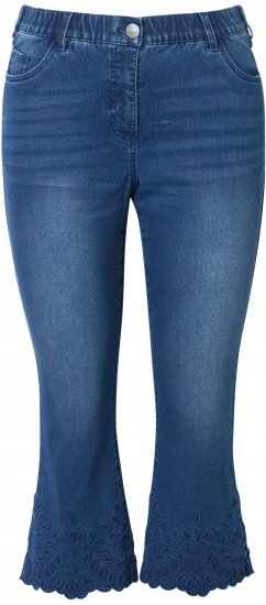 Ulla Popken Cropped Flared Eyelet Jeans Denim Blue - Kavbojke & Hlače v Velikih Številkah – Plus Size - 