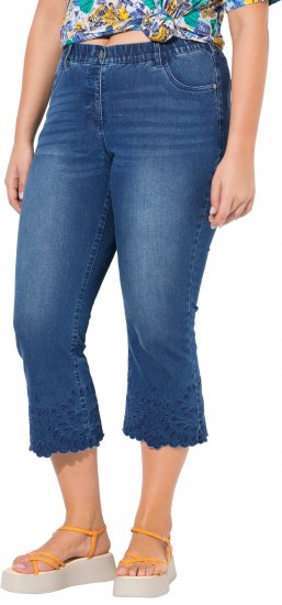 Ulla Popken Cropped Flared Eyelet Jeans Denim Blue - Kavbojke & Hlače v Velikih Številkah – Plus Size - 