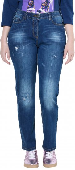 Ulla Popken Lightly Distressed Stretch Fit Jeans Blue Denim - Kavbojke & Hlače v Velikih Številkah – Plus Size - 