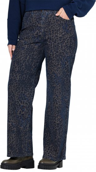Ulla Popken Leopard Print Stretch Fit Jeans Ink Blue - Kavbojke & Hlače v Velikih Številkah – Plus Size - 