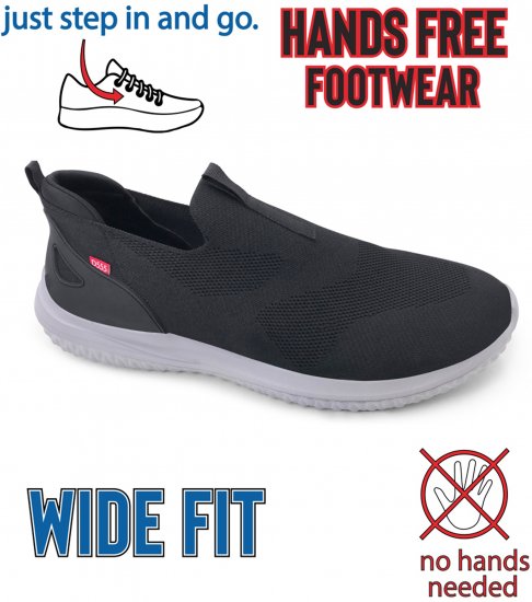 D555 Huddersfield Kingsize Hands Free Slip On with Knitted Top Shoes Black - Superge - 