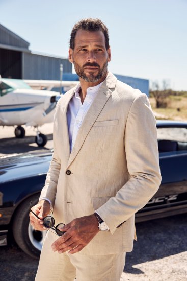 JP1880 Kos Linen Blend Jacket Sand - Obleke - Velike številke oblek za moške