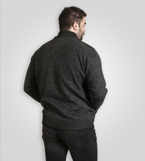 D555 Dereham 2 Knitted Sweater with Zipper Charcoal Marl - Puloverji & jopice - Moški Puloverji & Jopice za Močnejše Postave