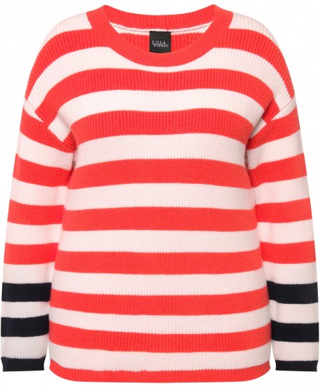 Ulla Popken Mixed Stripe Long Sleeve Sweater Hibiscus Red - Puloverji & jopice - 