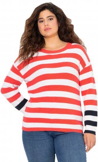 Ulla Popken Mixed Stripe Long Sleeve Sweater Hibiscus Red - Puloverji & jopice - 