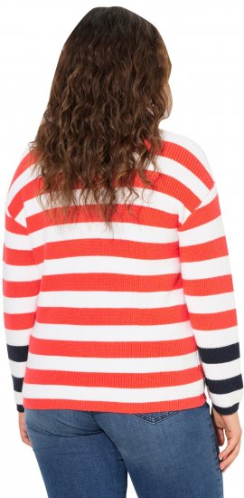 Ulla Popken Mixed Stripe Long Sleeve Sweater Hibiscus Red - Puloverji & jopice - 