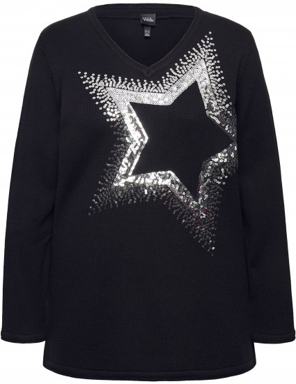 Ulla Popken Sequined Star Rolled Edge Sweater Black - Puloverji & jopice - 