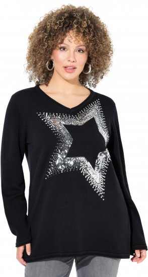 Ulla Popken Sequined Star Rolled Edge Sweater Black - Puloverji & jopice - 