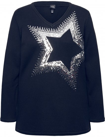 Ulla Popken Sequined Star Rolled Edge Sweater Navy - Puloverji & jopice - 