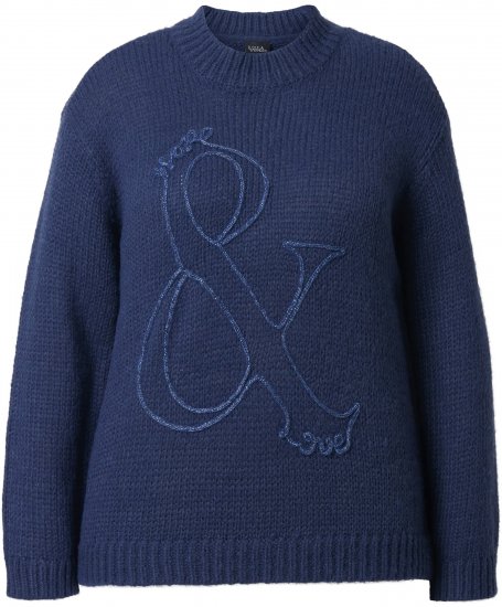 Ulla Popken Textured Glitter Embroidery Oversized Sweater Ink Blue - Puloverji & jopice - 