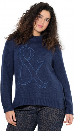 Ulla Popken Textured Glitter Embroidery Oversized Sweater Ink Blue - Puloverji & jopice - 
