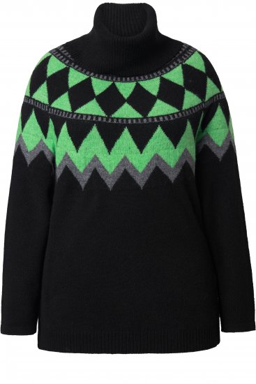 Ulla Popken Neon Alpine Pattern Long Sleeve Turtleneck Sweater Apple Green - Puloverji & jopice - 