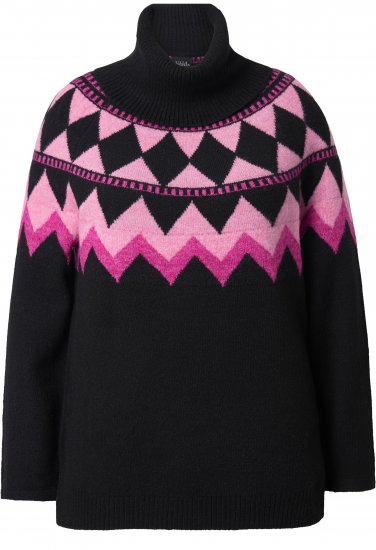 Ulla Popken Neon Alpine Pattern Long Sleeve Turtleneck Sweater Light Pink - Puloverji & jopice - 