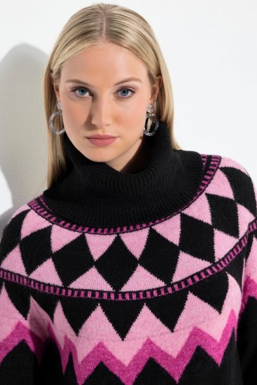 Ulla Popken Neon Alpine Pattern Long Sleeve Turtleneck Sweater Light Pink - Puloverji & jopice - Udobni puloverji in pletenine