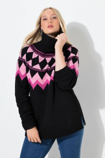 Ulla Popken Neon Alpine Pattern Long Sleeve Turtleneck Sweater Light Pink - Puloverji & jopice - Udobni puloverji in pletenine