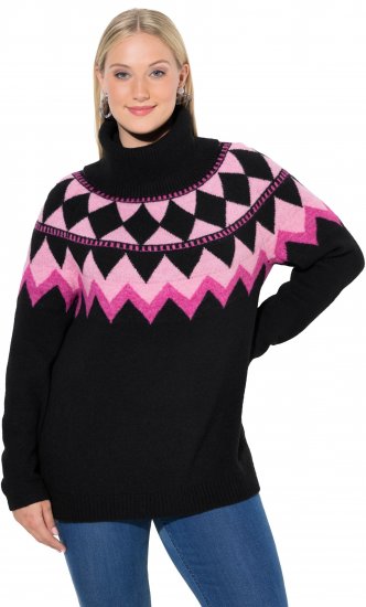 Ulla Popken Neon Alpine Pattern Long Sleeve Turtleneck Sweater Light Pink - Puloverji & jopice - 