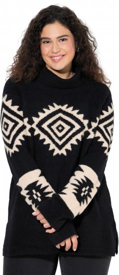 Ulla Popken Aztec Pattern Turtleneck Sweater Black - Puloverji & jopice - 