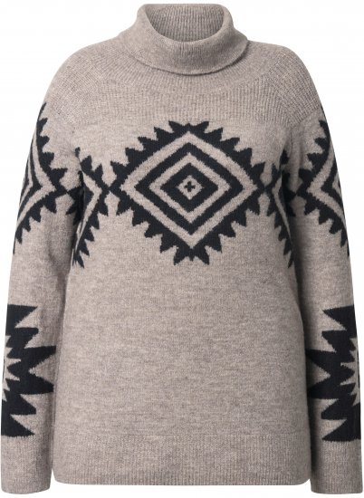 Ulla Popken Aztec Pattern Turtleneck Sweater Pebble Grey - Puloverji & jopice - 