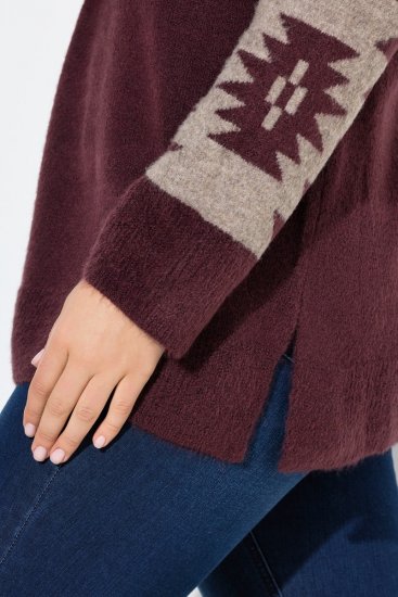 Ulla Popken Aztec Pattern Turtleneck Sweater Plum - Puloverji & jopice - Udobni puloverji in pletenine
