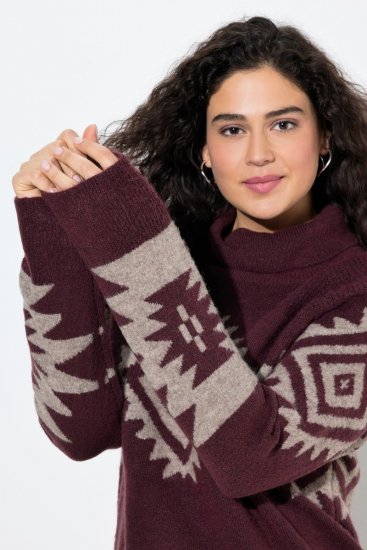 Ulla Popken Aztec Pattern Turtleneck Sweater Plum - Puloverji & jopice - Udobni puloverji in pletenine