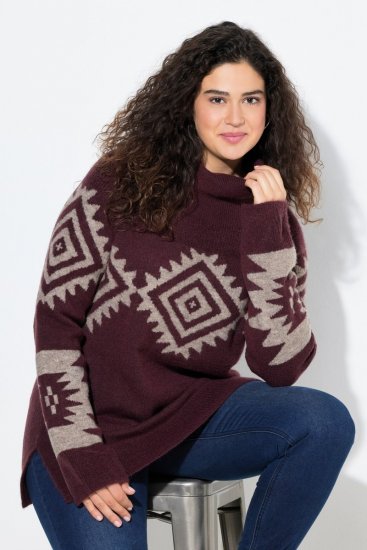 Ulla Popken Aztec Pattern Turtleneck Sweater Plum - Puloverji & jopice - Udobni puloverji in pletenine