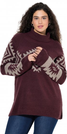Ulla Popken Aztec Pattern Turtleneck Sweater Plum - Puloverji & jopice - 