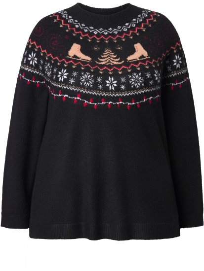 Ulla Popken Norwegian Style Christmas Sweater Black - Puloverji & jopice - 