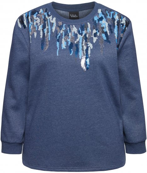 Ulla Popken Sequined Neck Long Sleeve Sweatshirt Ink Blue - Puloverji & jopice - 