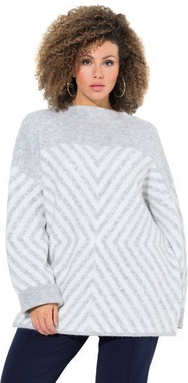 Ulla Popken Graphic Stripe Long Sleeve Turtleneck Sweater Silver Melange - Puloverji & jopice - 