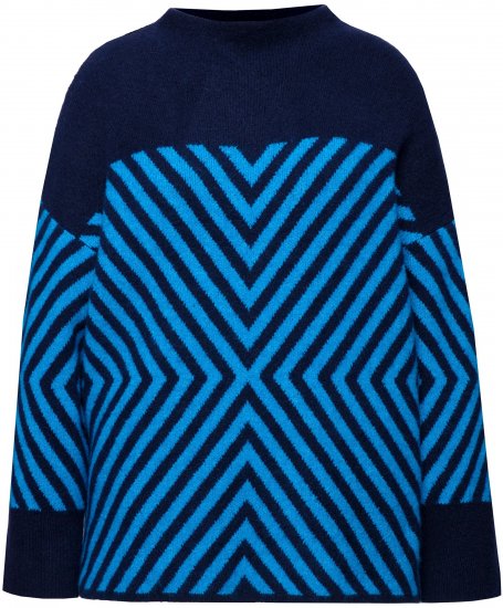 Ulla Popken Graphic Stripe Long Sleeve Turtleneck Sweater Navy - Puloverji & jopice - 