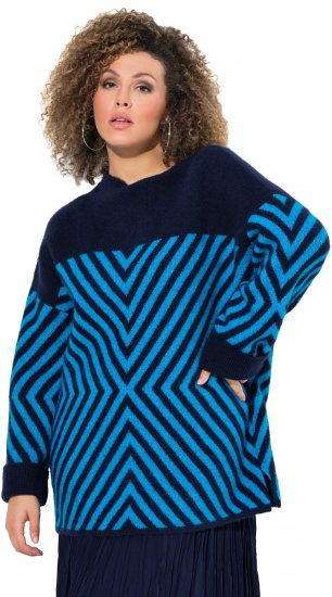 Ulla Popken Graphic Stripe Long Sleeve Turtleneck Sweater Navy - Puloverji & jopice - 