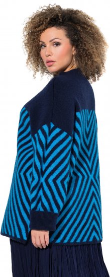 Ulla Popken Graphic Stripe Long Sleeve Turtleneck Sweater Navy - Puloverji & jopice - 