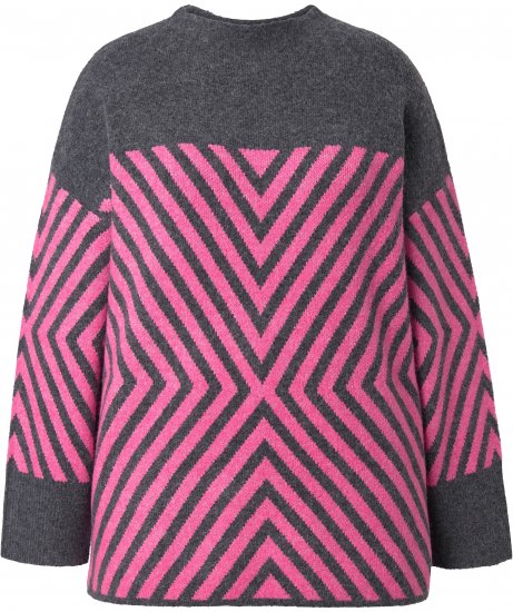 Ulla Popken Graphic Stripe Long Sleeve Turtleneck Sweater Flamingo - Puloverji & jopice - 