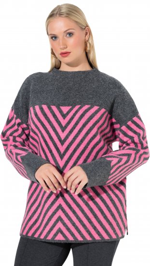 Ulla Popken Graphic Stripe Long Sleeve Turtleneck Sweater Flamingo - Puloverji & jopice - 