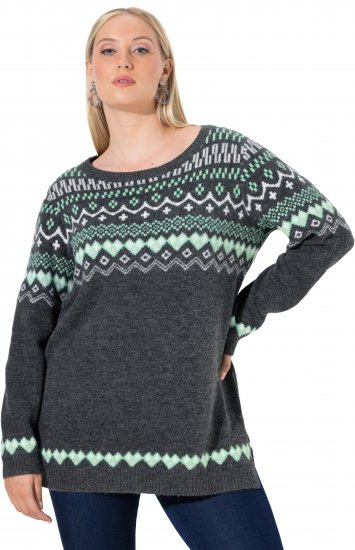 Ulla Popken Norwegian Style Pastel Tone Long Sleeve Sweater Dark Grey Melange - Puloverji & jopice - 