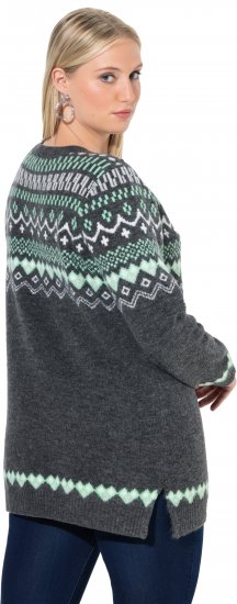 Ulla Popken Norwegian Style Pastel Tone Long Sleeve Sweater Dark Grey Melange - Puloverji & jopice - 