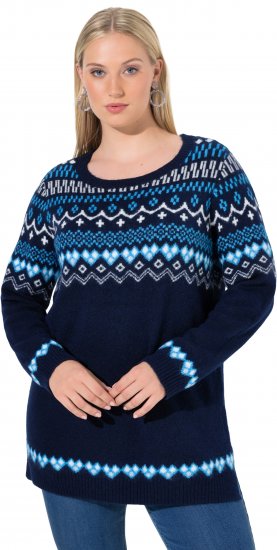 Ulla Popken Norwegian Style Pastel Tone Long Sleeve Sweater Ink Blue - Puloverji & jopice - 