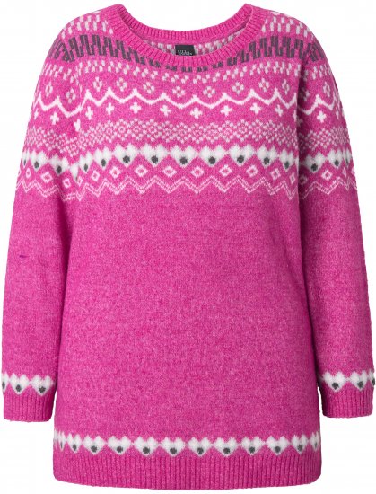 Ulla Popken Norwegian Style Pastel Tone Long Sleeve Sweater Summer Berry - Puloverji & jopice - 