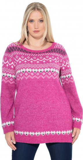 Ulla Popken Norwegian Style Pastel Tone Long Sleeve Sweater Summer Berry - Puloverji & jopice - 