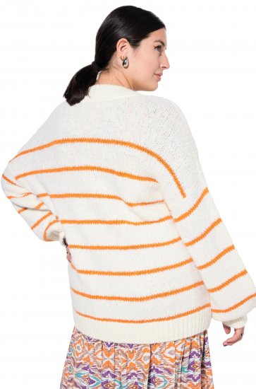 Ulla Popken Oversized Striped Balloon Sleeve Sweater Off-White - Puloverji & jopice - 
