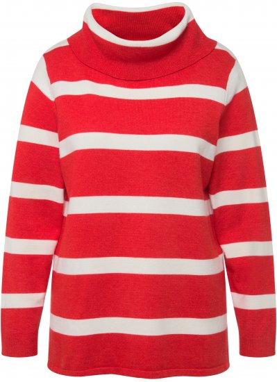 Ulla Popken Stripe Fine Knit Turtleneck Sweater Light Red - Puloverji & jopice - 