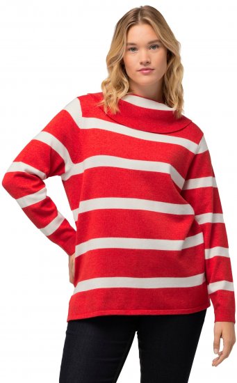 Ulla Popken Stripe Fine Knit Turtleneck Sweater Light Red - Puloverji & jopice - 