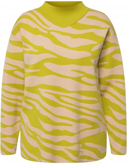 Ulla Popken Zebra Print Mock Turtleneck Long Sleeve Sweater Yellow Green - Puloverji & jopice - 