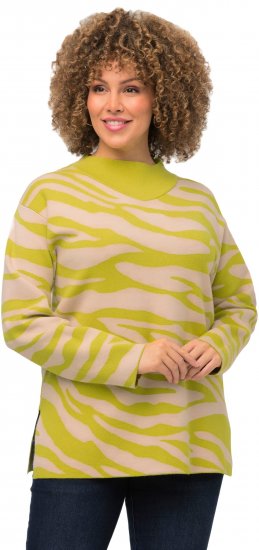 Ulla Popken Zebra Print Mock Turtleneck Long Sleeve Sweater Yellow Green - Puloverji & jopice - 