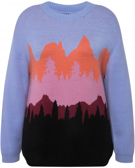 Ulla Popken Long Sleeve Knit Mountain Range Sweater Bright Purple - Puloverji & jopice - 